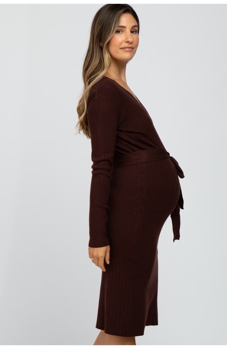 PinkBlush Tie Front Sweater Midi Dress, Alternate, color, Brown