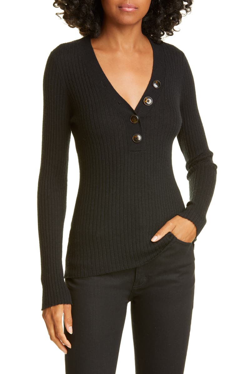 autumn cashmere Ribbed Cashmere Henley Sweater, Main, color, 