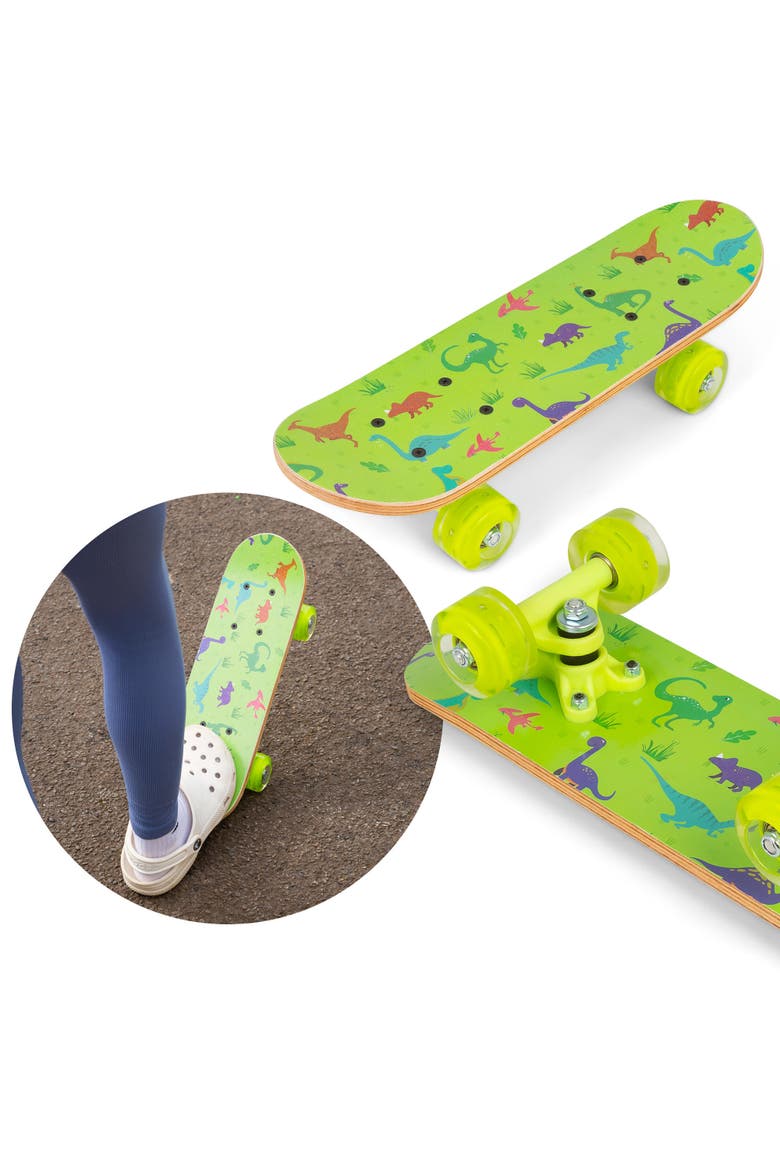 17" Dinosaur Skateboard Flashing Wheels, Antislip Grip, Wooden Deck, Alternate, color, Multicolored