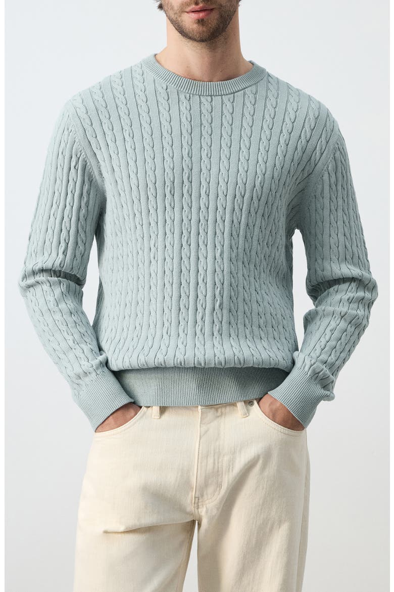 Crewneck Cable Stitch Sweater, Main, color, AQUA BLUE