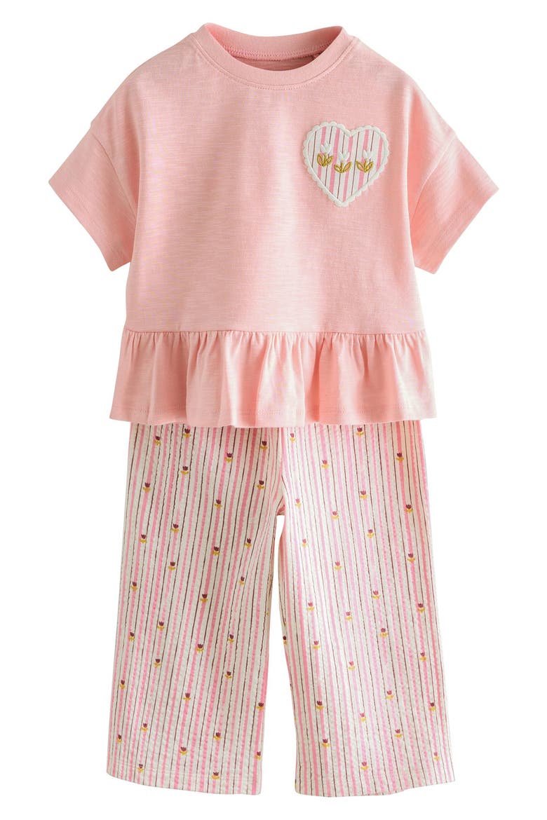 Kids' Peplum T-Shirt & Wide Leg Pants Set, Main, color, PINK