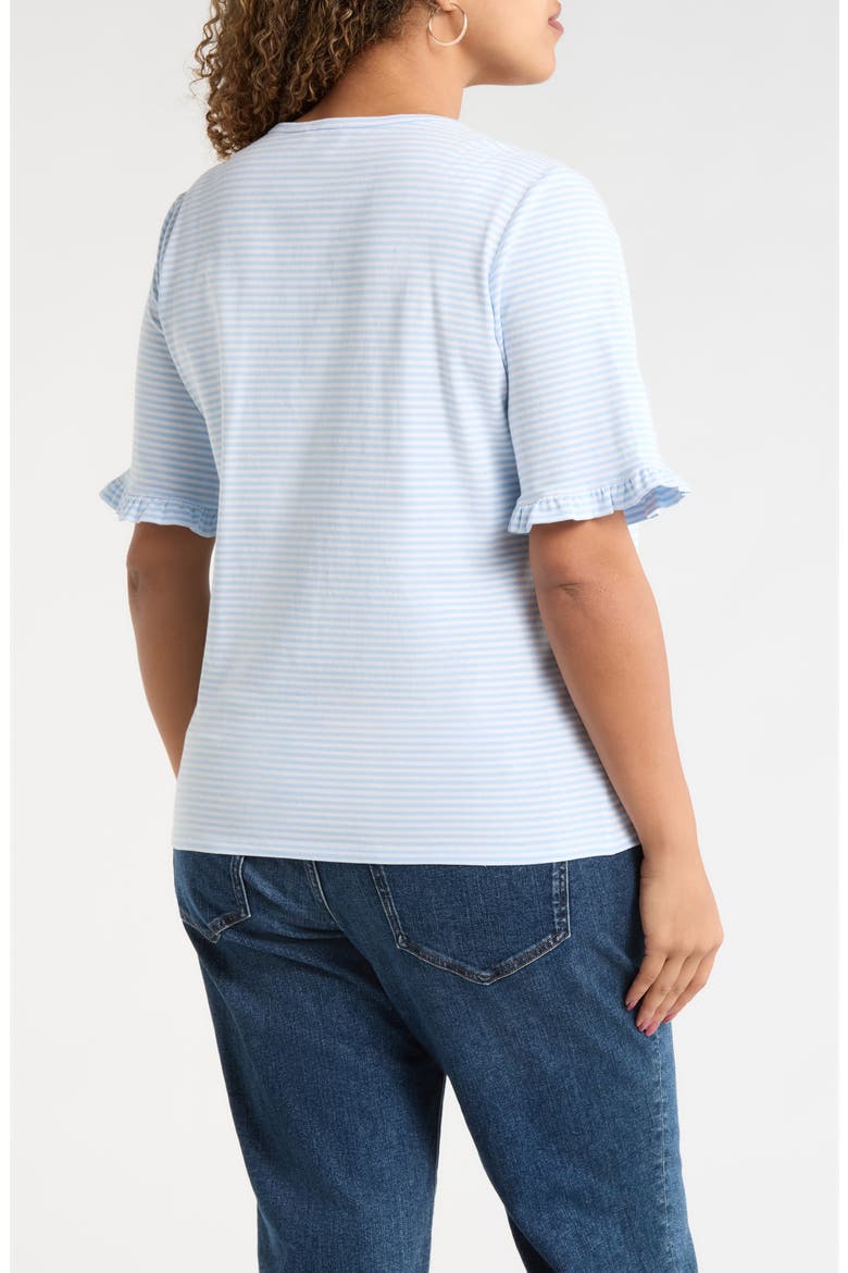 Stripe Frill Sleeve Stretch Cotton Top, Alternate, color, BREEZE BLUE/ NATURAL WHITE