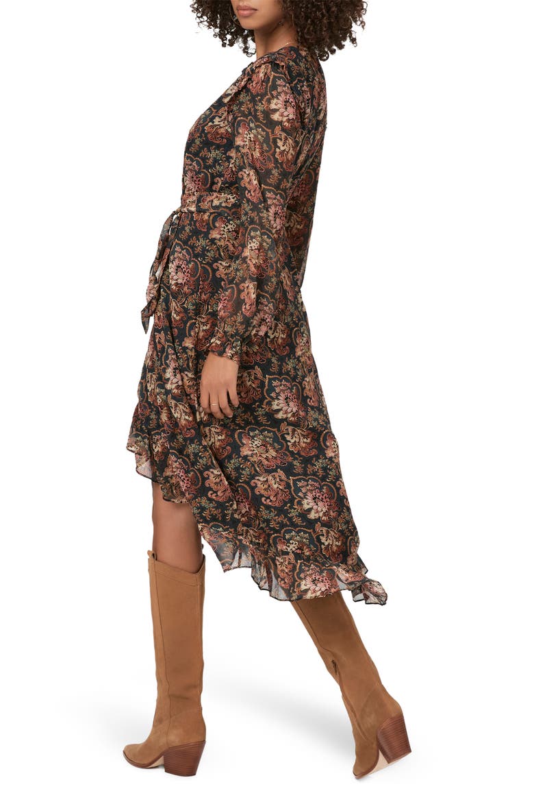 Paulette Print Long Sleeve Silk Dress, Alternate, color, BLK BLUE
