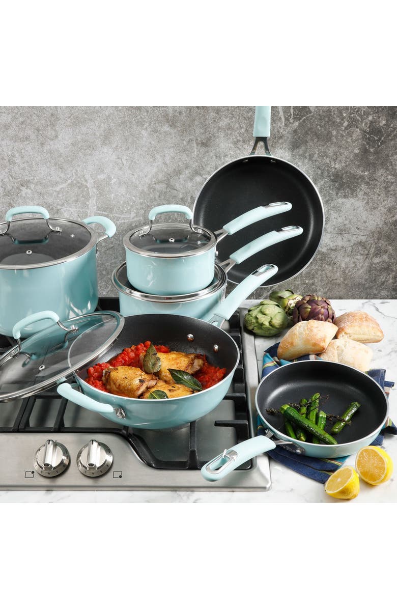 Kenmore Elite Andover 10 Piece Nonstick Aluminum Cookware Set, Alternate, color, Glacier Blue