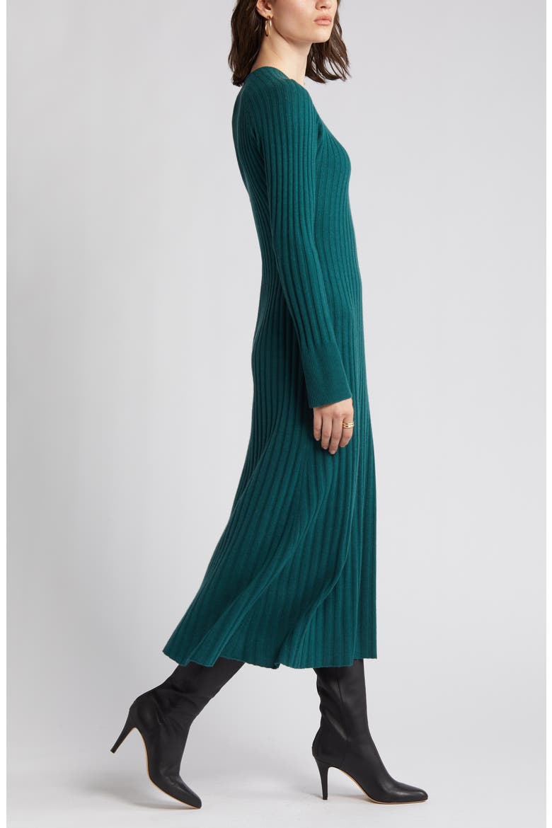Rib Long Sleeve Midi Sweater Dress, Alternate, color, GREEN GARNET
