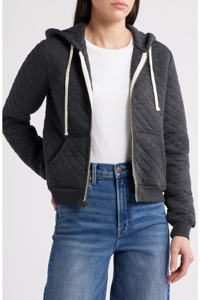 Corbet Quilted Zip-Up Hoodie, Main, color, DARK HEATHER GREY