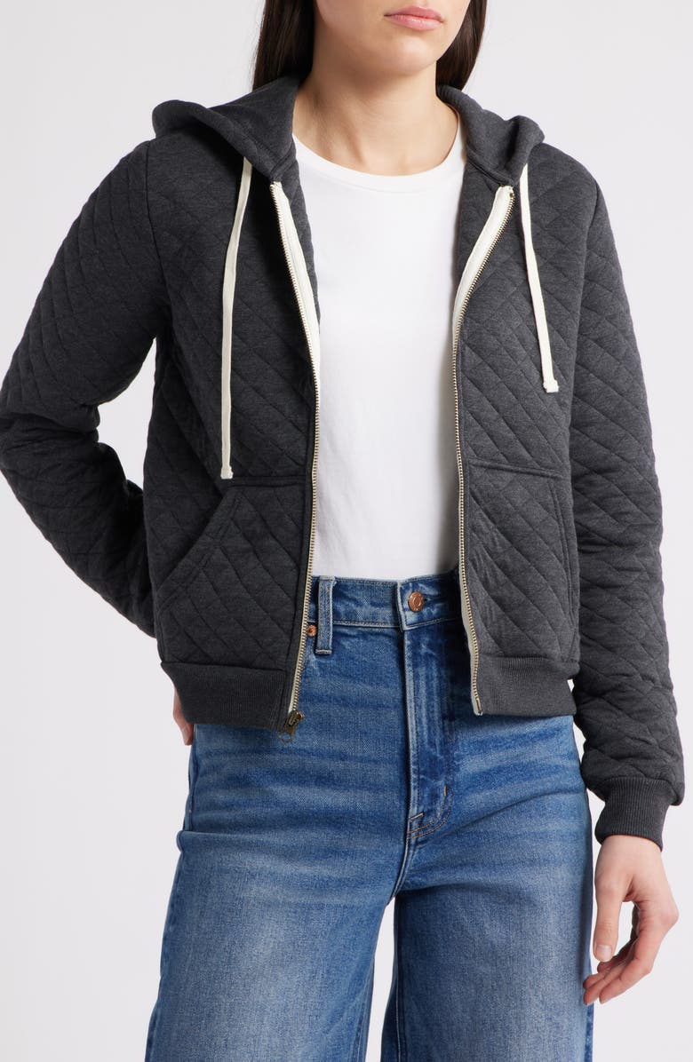 Marine Layer Corbet Quilted Zip-Up Hoodie, Main, color, Dark Heather Grey