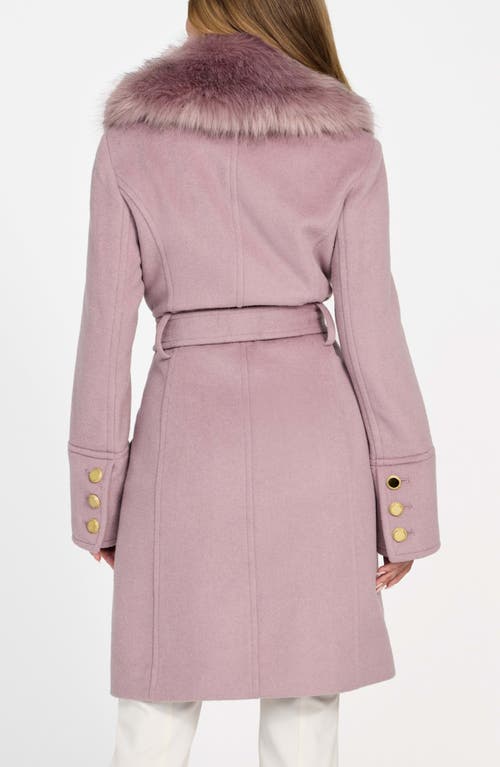 Marciano Alice Belted Coat With Removable Faux Fur Collar In Purple