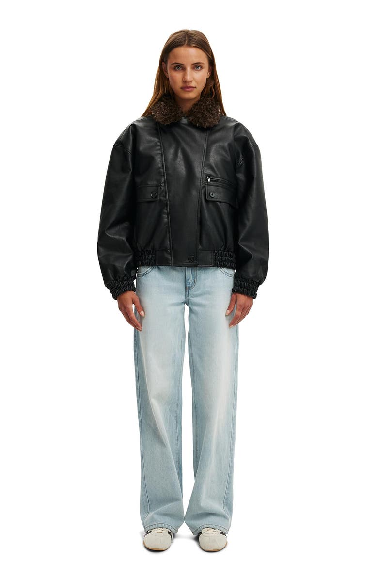 Cotton On Women
s Darcy Faux Leather Bomber, Alternate, color, Black
