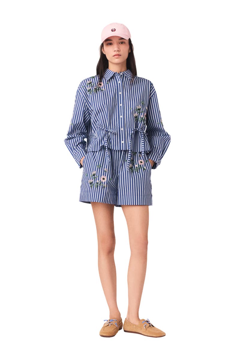 maje Cropped embroidered striped shirt, Alternate, color, White/Blue