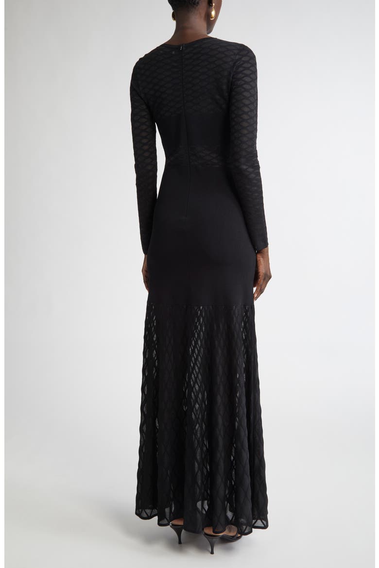 Trellis Knit Long Sleeve Gown, Alternate, color, BLACK