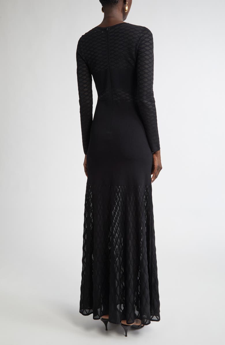 ST. JOHN Trellis Knit Long Sleeve Gown, Alternate, color, Black