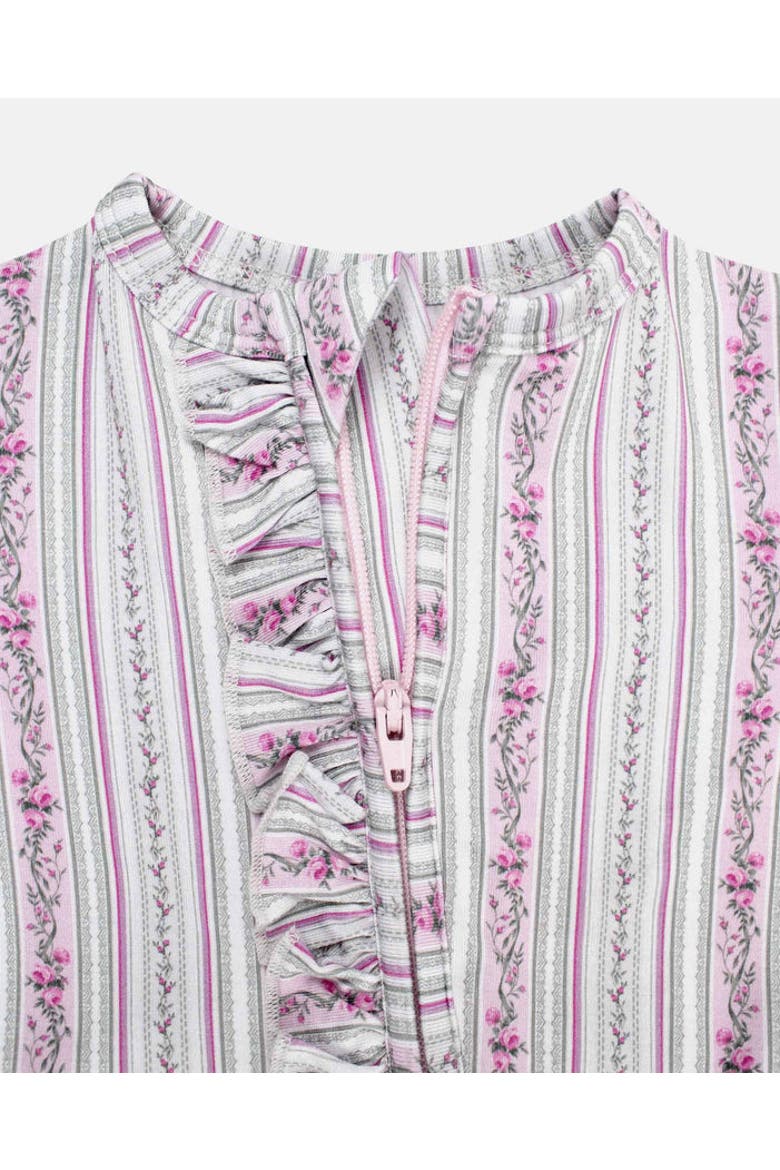 Victorian Floral Ruffled Zippered Footie, Alternate, color, Pink
