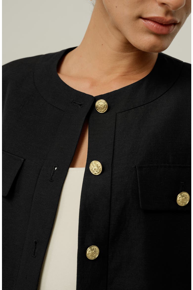 Women's Mara Jacket in Silk Linen, Alternate, color, Black