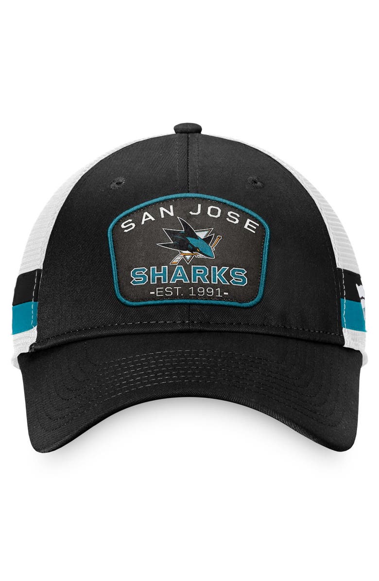 FANATICS Men's Fanatics Branded Black/White San Jose Sharks Fundamental Striped Trucker Adjustable Hat, Alternate, color, 