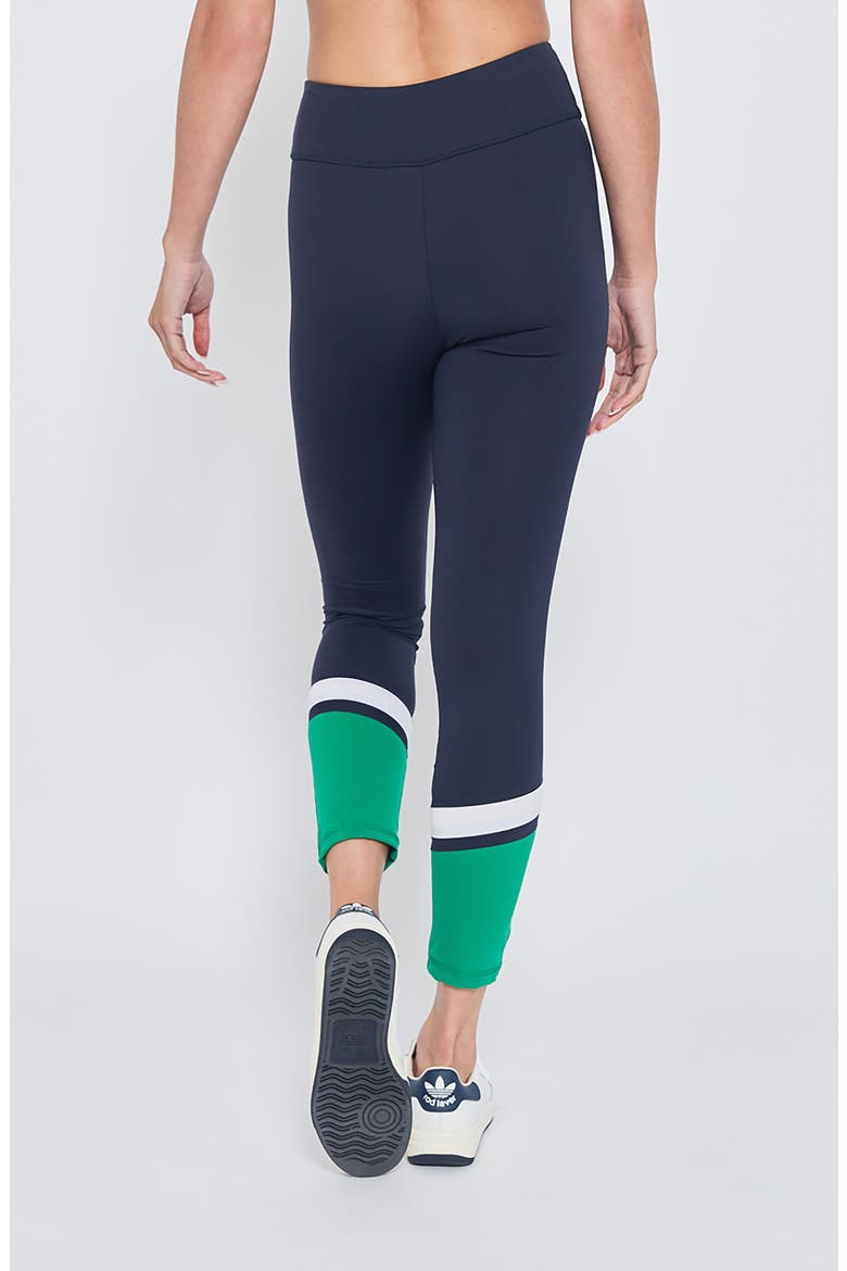 PERFORMANCE LEGGING, Alternate, color, NAVY W/ GREEN AND WHITE TRIM