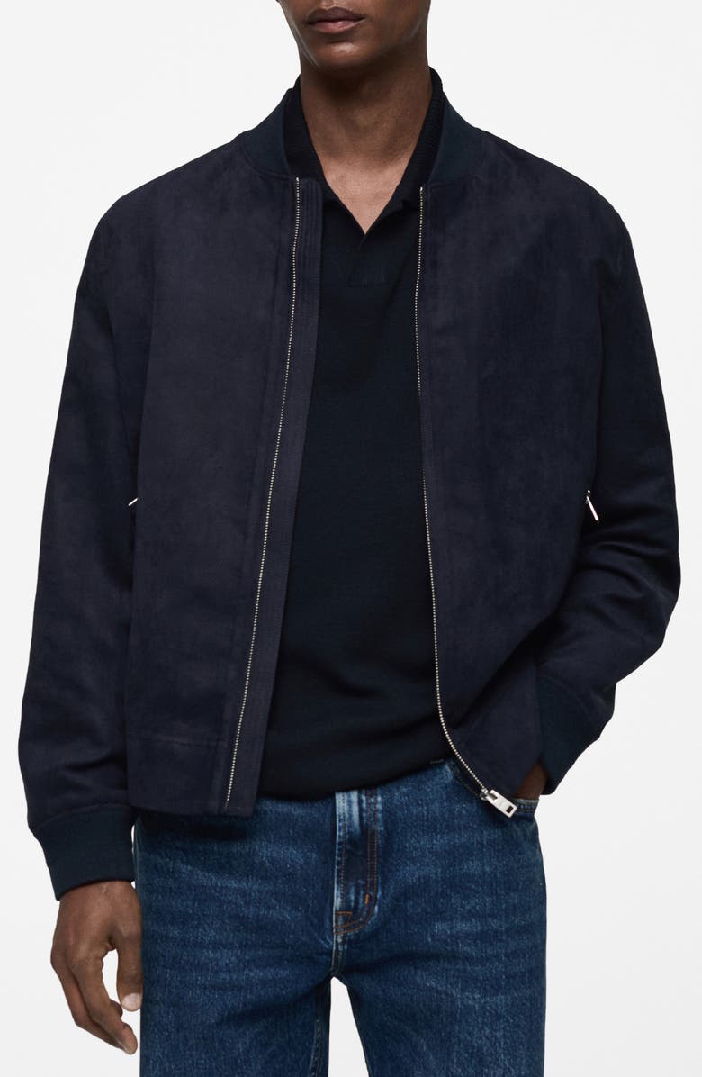 MANGO Faux Suede Bomber Jacket, Main, color, 