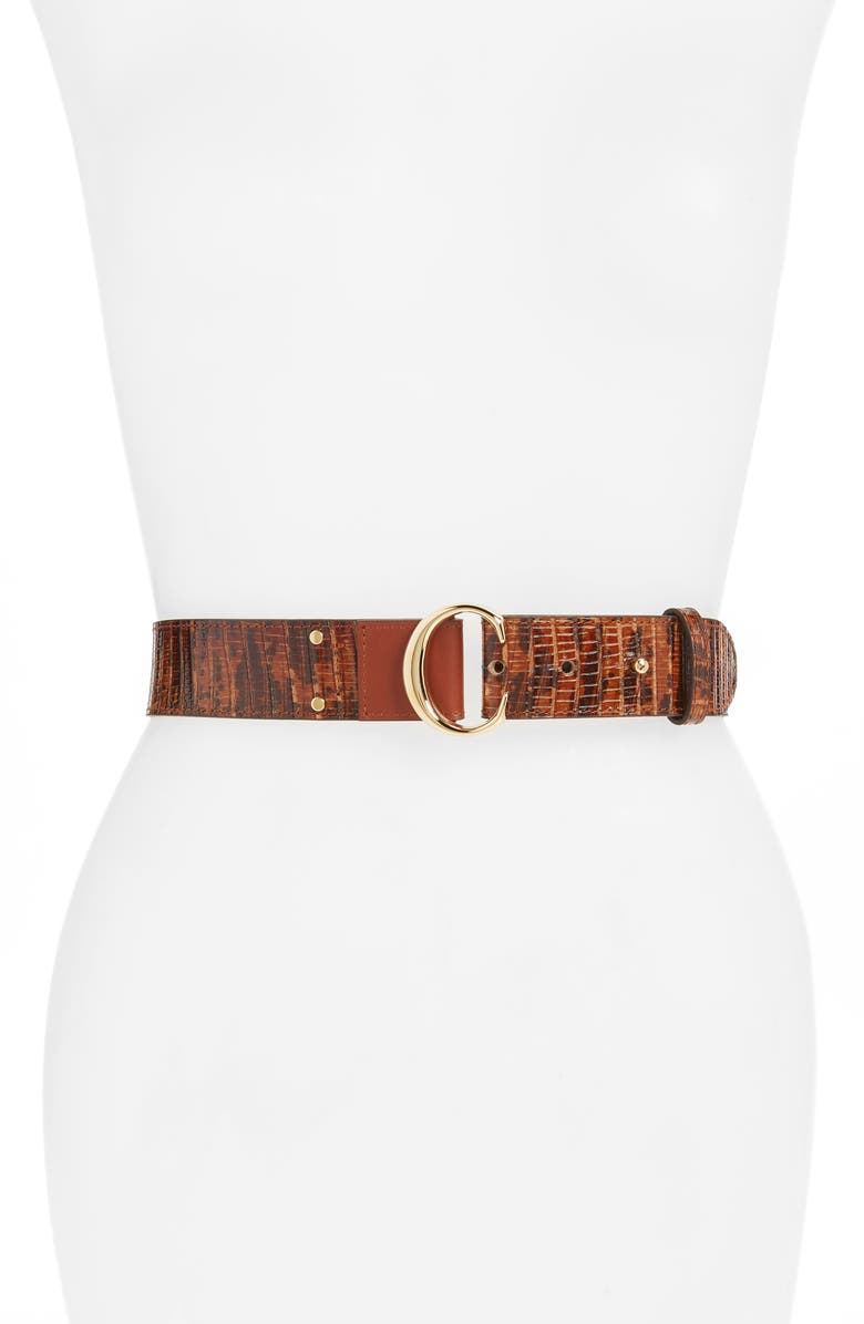 Chloé C Buckle Lizard Embossed Leather Belt, Main, color, 
