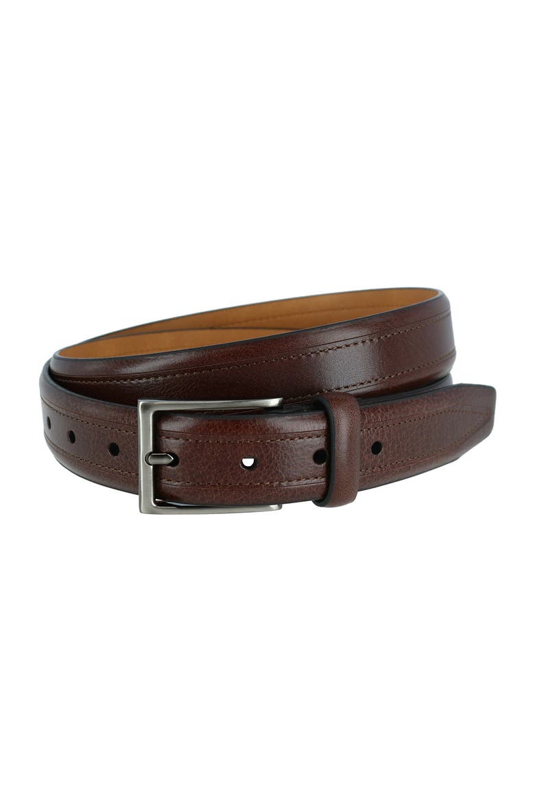 Stitched Detail Leather Belt, Main, color, BROWN-200