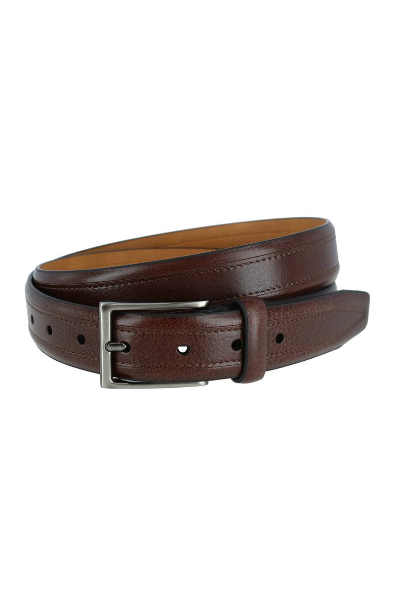 Trafalgar Stitched Detail Leather Belt, Main, color, Brown-200