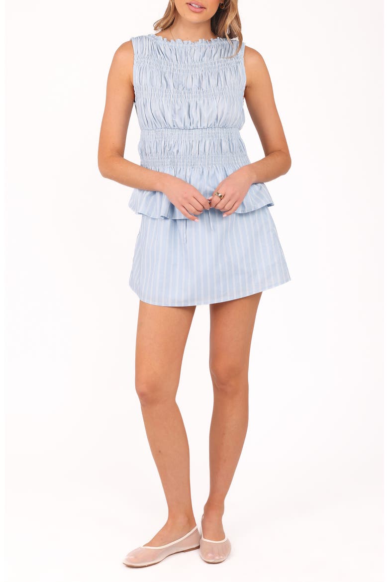 Daisy Sleeveless Shirred Top & Skirt Set, Main, color, BLUE WHITE STRIPE
