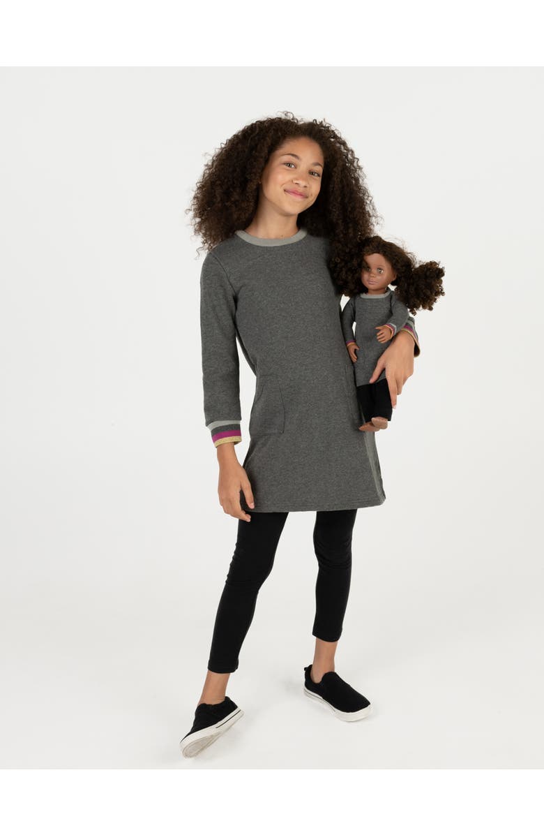 Leveret Girls Sweatshirt Dress with Matching Doll Dress, Main, color, Dark Gray