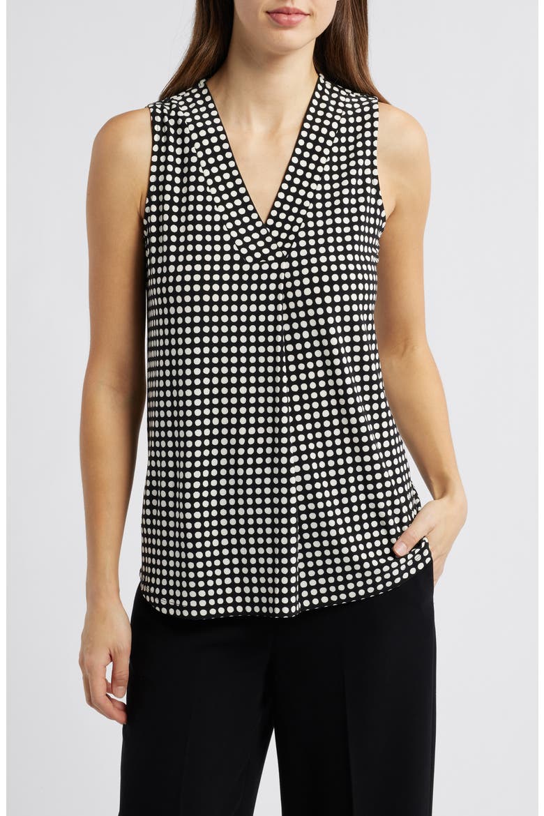 Polka Dot Pleat Front Shell, Main, color, ANNE BLACK/ WHITE