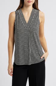 Anne Klein Polka Dot Pleat Front Shell