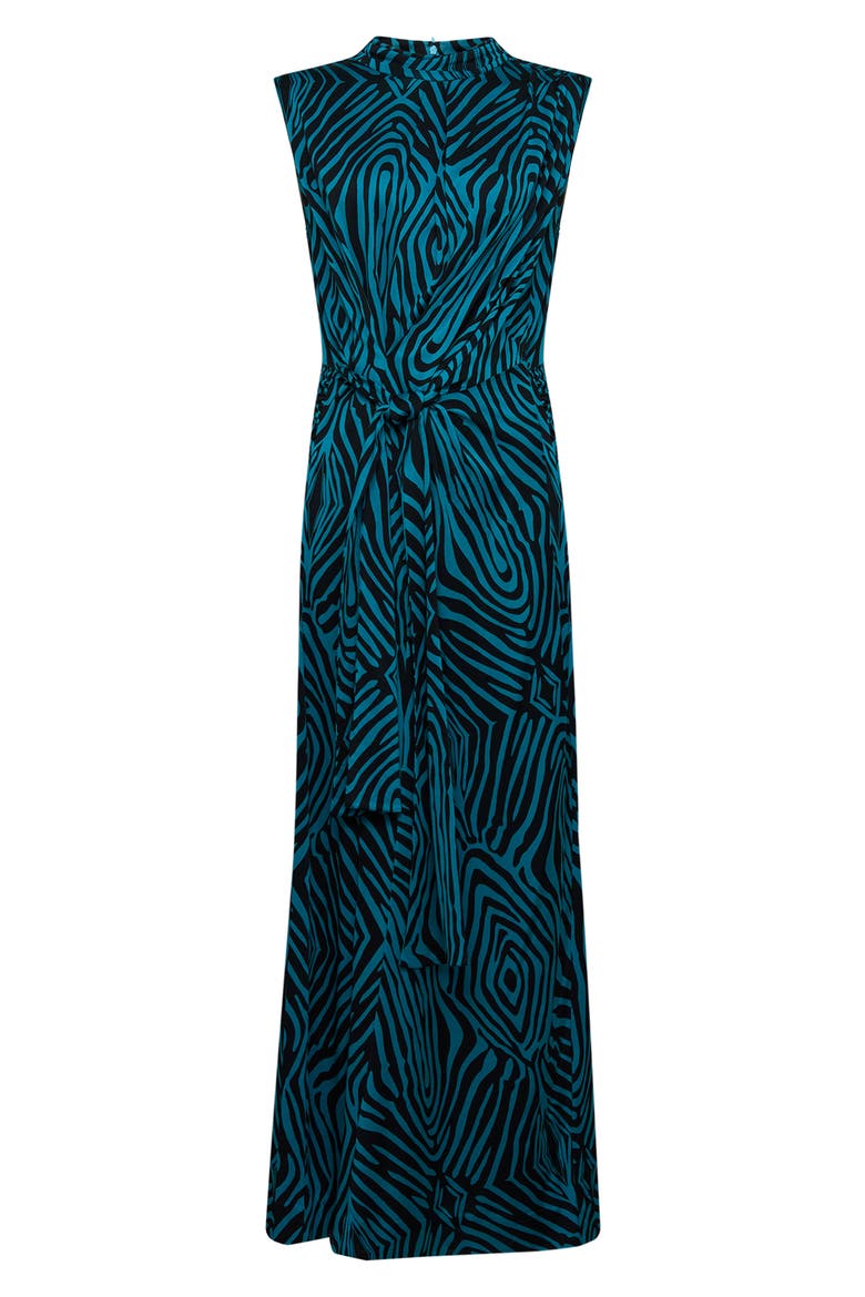 Geri Print Tie Waist Sleeveless Maxi Dress, Alternate, color, ZEBRA BLUE LG
