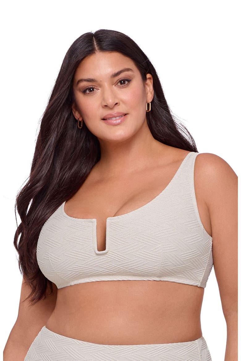 Supportive and Sculpting Basket Weave Scoop Back Cutout U-Wire Bikini Swimsuit Top, Main, color, Bone Basket Weave