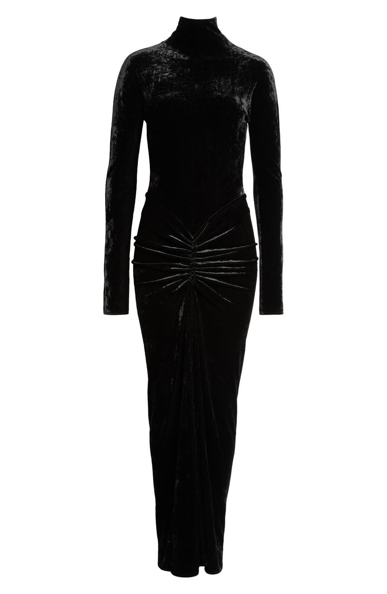 Alaïa Draped Long Sleeve Body-Con Velvet Dress, Alternate, color, 