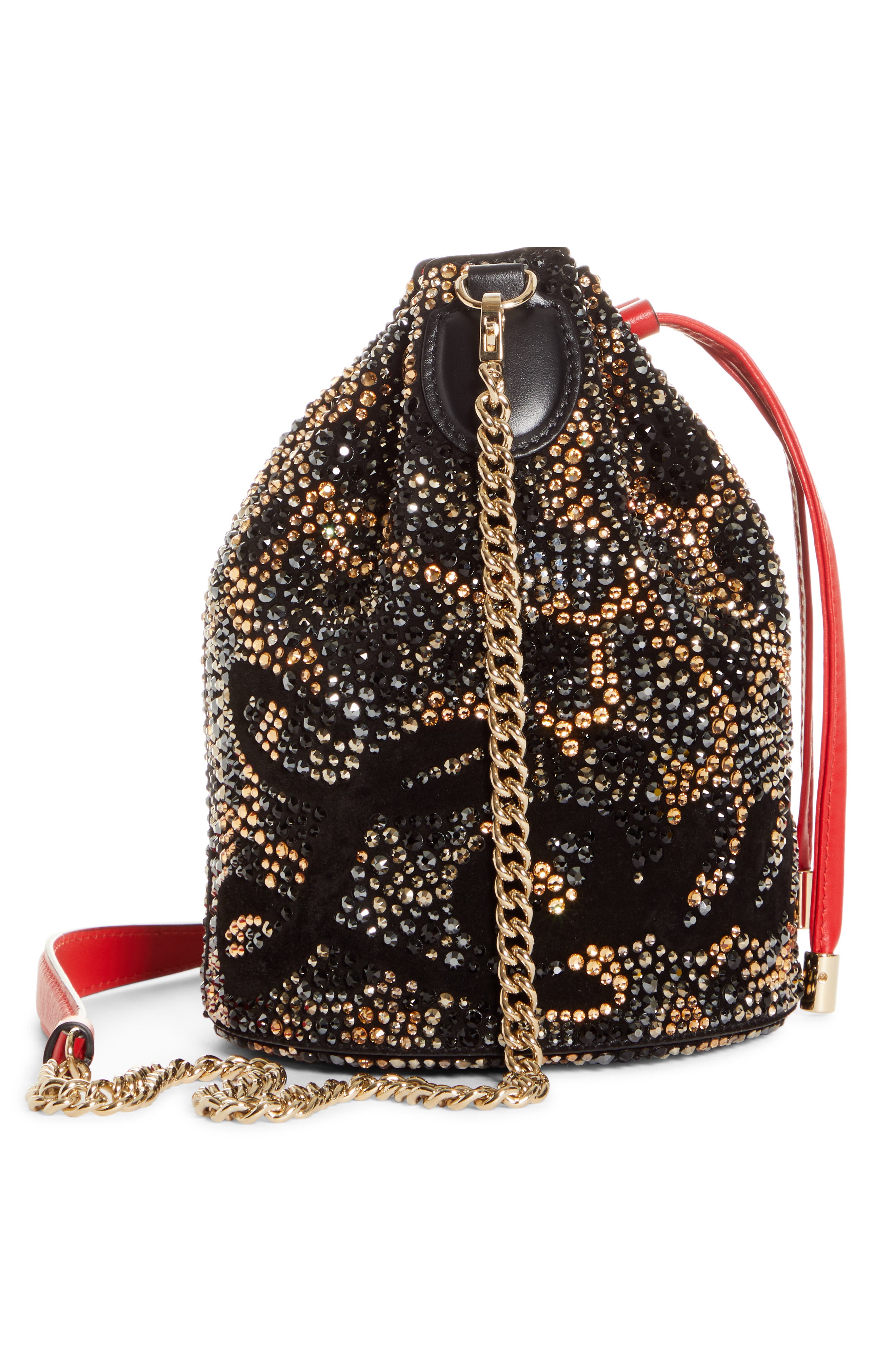 Christian Louboutin Marie Jane Crystal Leopard Print Bucket Bag, Alternate, color, 