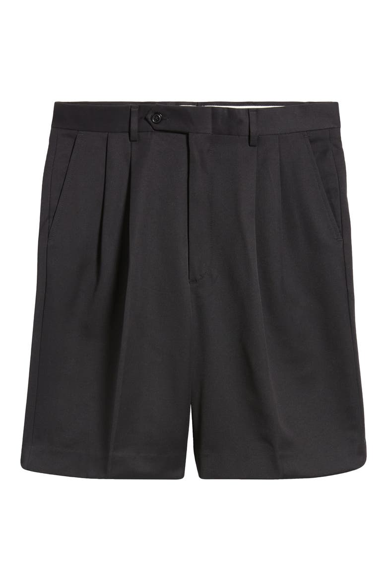 Microfiber Pleated Shorts, Alternate, color, BLACK