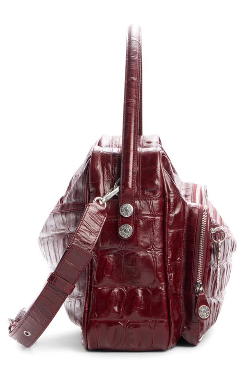 Acne Studios Camero Croc Embossed Leather Shoulder Bag In Burgundy