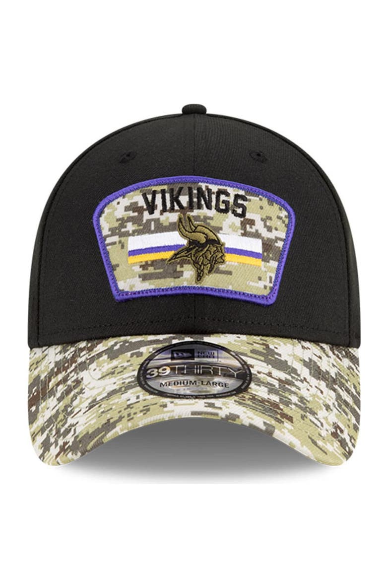 Men's New Era Black/Camo Minnesota Vikings 2021 Salute To Service 39THIRTY Flex Hat, Alternate, color, BLACK