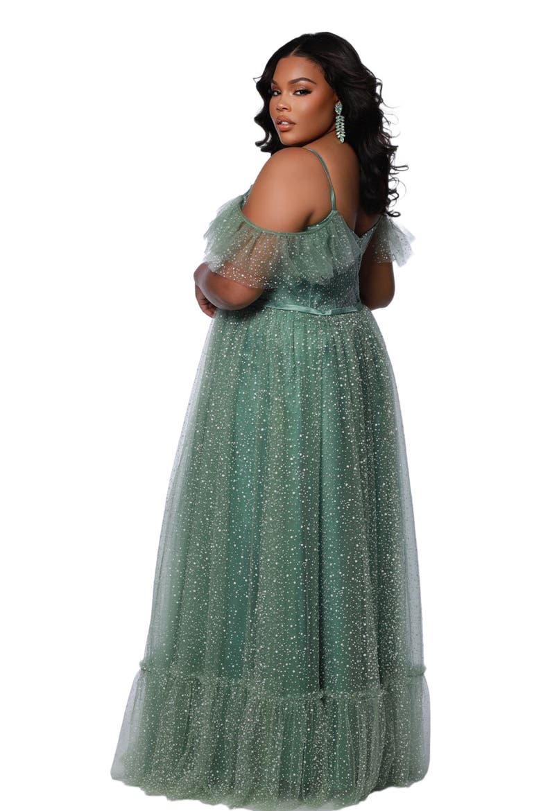 V-Neckline Flutter Sleeve Slim A-line Plus Size Gown, Alternate, color, Sage