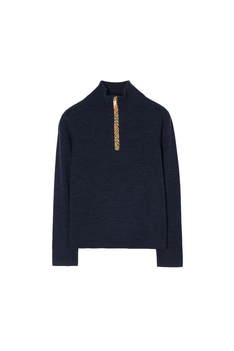Check Trim Wool Half-zip Sweater, Main, color, Dark navy
