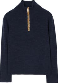 Burberry Check Trim Wool Half-zip Sweater