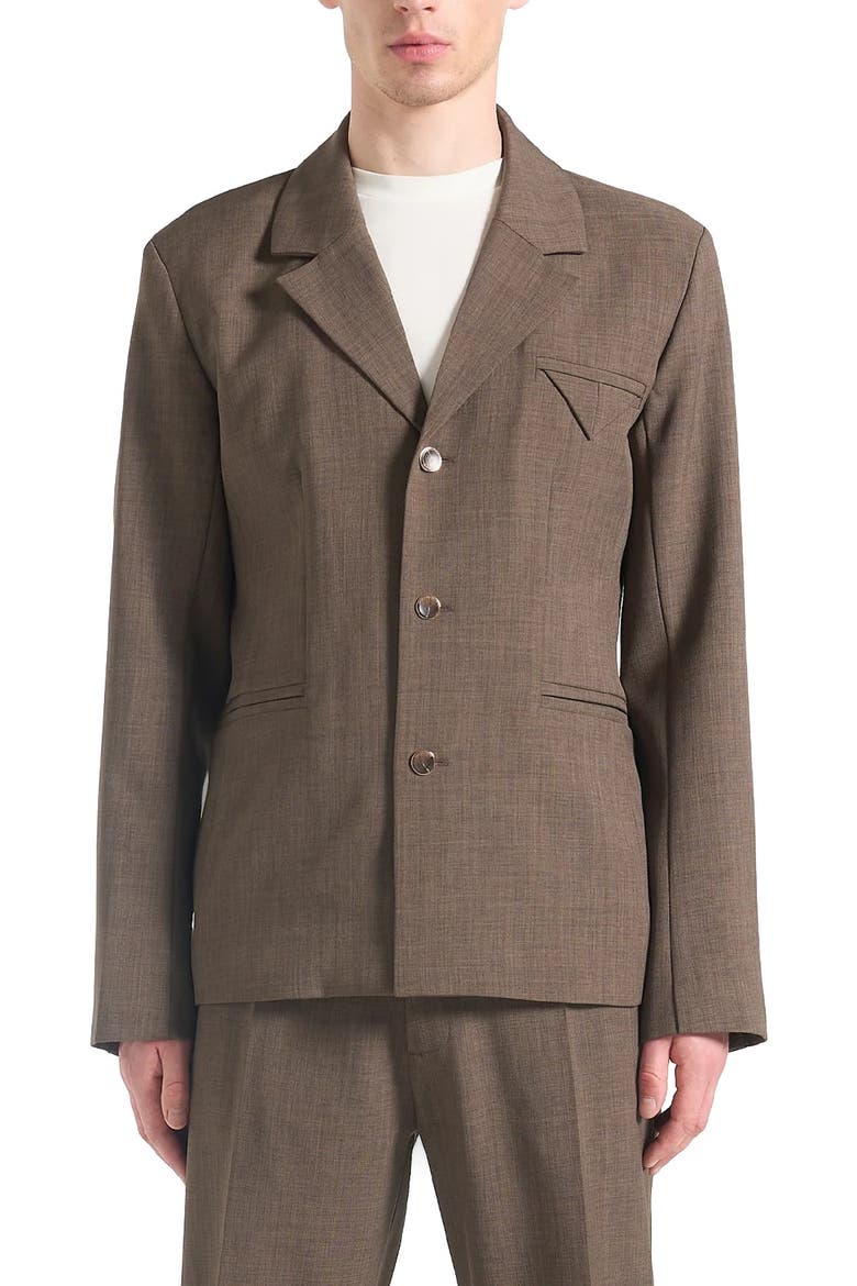 Bastien Single Breasted Hatched Tailored Suit Jacket, Main, color, Light Brown
