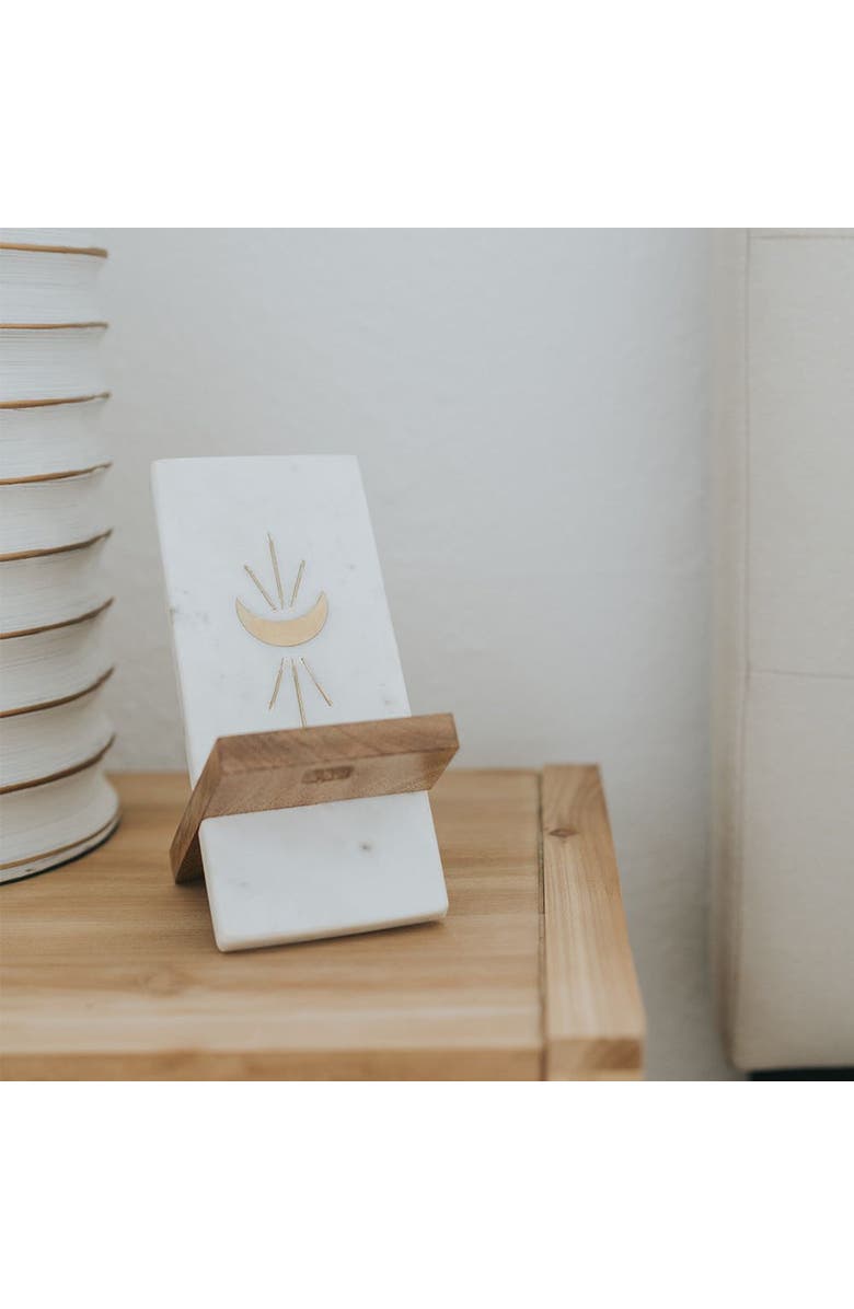 Matr Boomie Indukala Moon Phase Phone Stand for Desk - Wood, Marble, Brass, Alternate, color, Brown