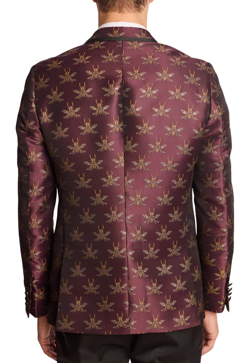 Grosvenor Slim Fit Satin Dinner Jacket, Alternate, color, CHERRY LACQUER BEES