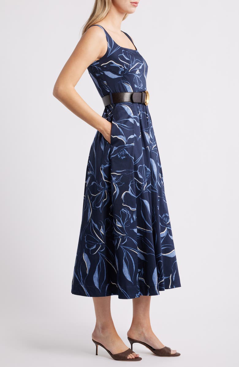 Donna Karan New York Belted Midi Dress, Alternate, color, Nightfall Multi