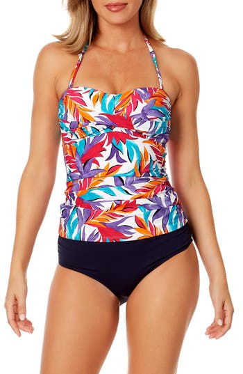 ANNE COLE ANNE COLE TWIST FRONT SHIRRED BANDEAU TWO-PIECE SWIMSUIT 