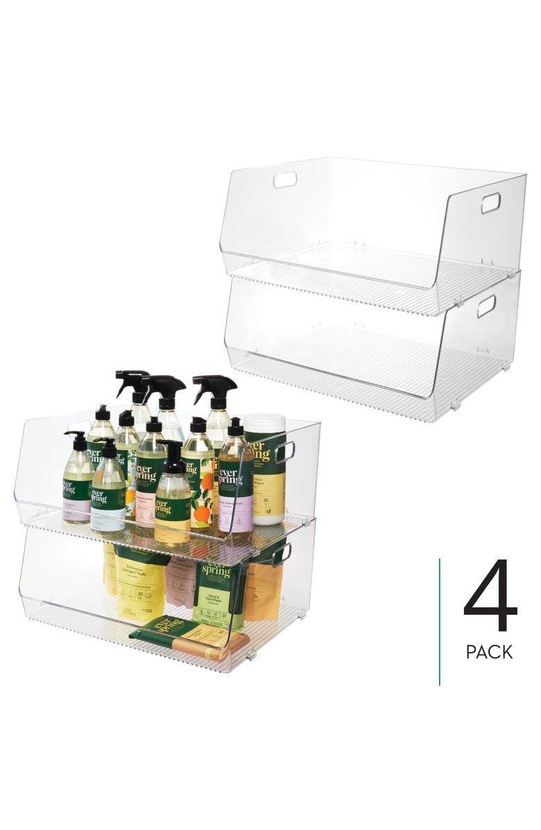 iDesign Stackable Open-Front Bin with Handles, Set of 4, Clear, Made in USA, Alternate, color, Clear