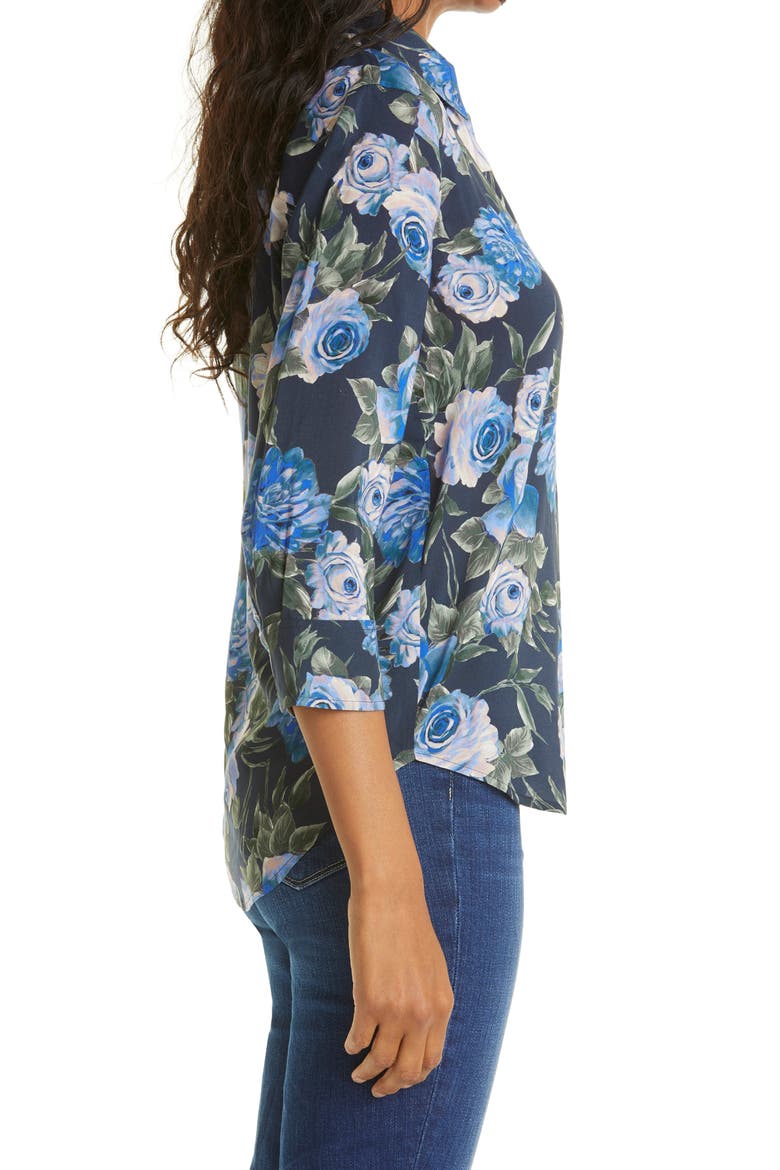 Camille Floral High-Low Blouse, Alternate, color, BLUE MULTI ROSA