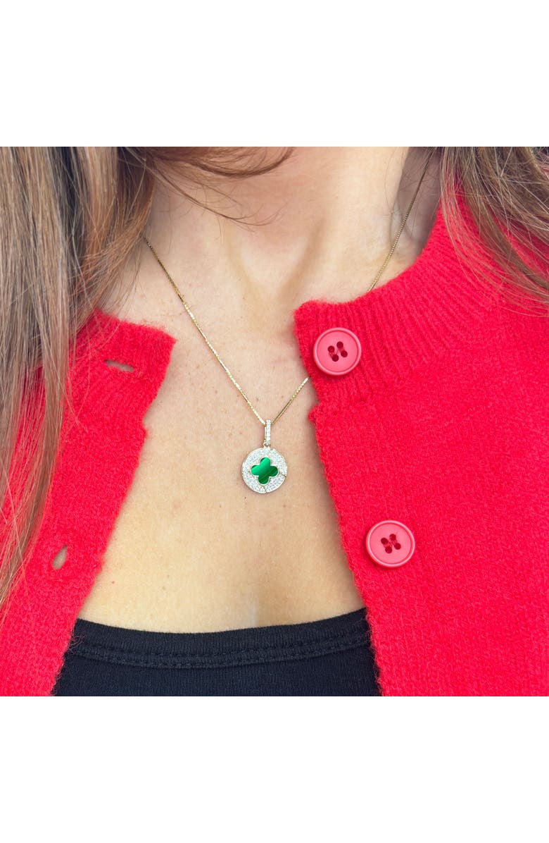 The Lovery Fine Jewelry Malachite Diamond Disc Clover Charm, Alternate, color, Malachite