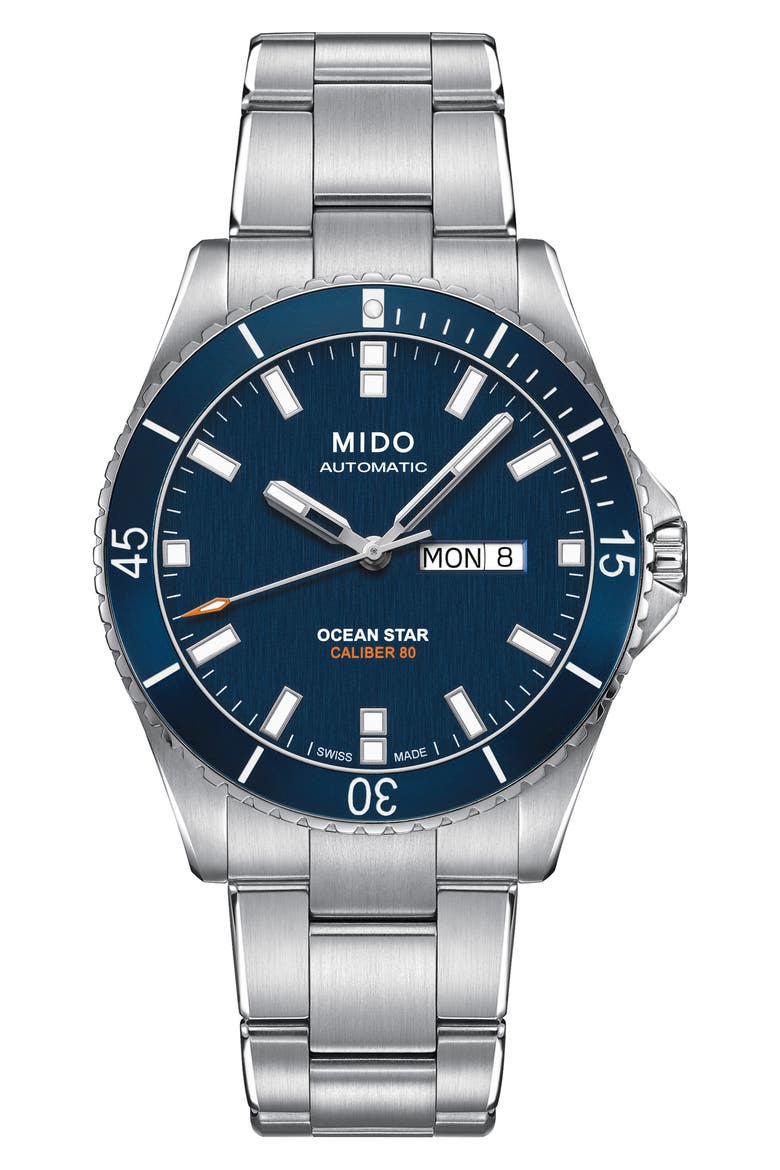 Ocean Star Diver Bracelet Watch, 42mm, Main, color, SILVER/NAVY/SILVER