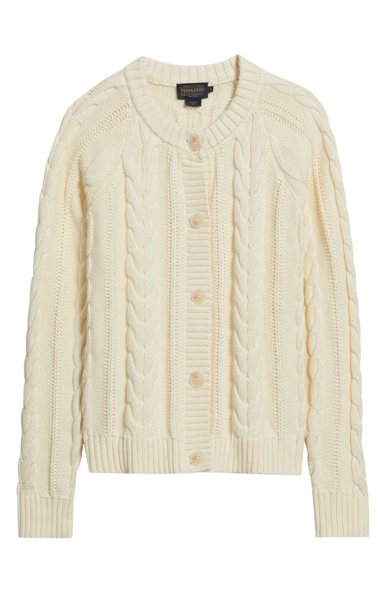 Pendleton Cable Knit Cotton Cardigan, Main, color, Ecru