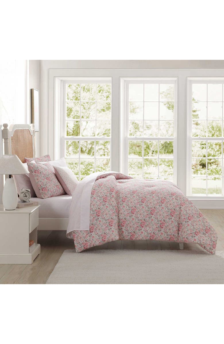 Laura Ashley Floral Quartet Bonus Comforter & Sheet Set, Alternate, color, Pink/ Green