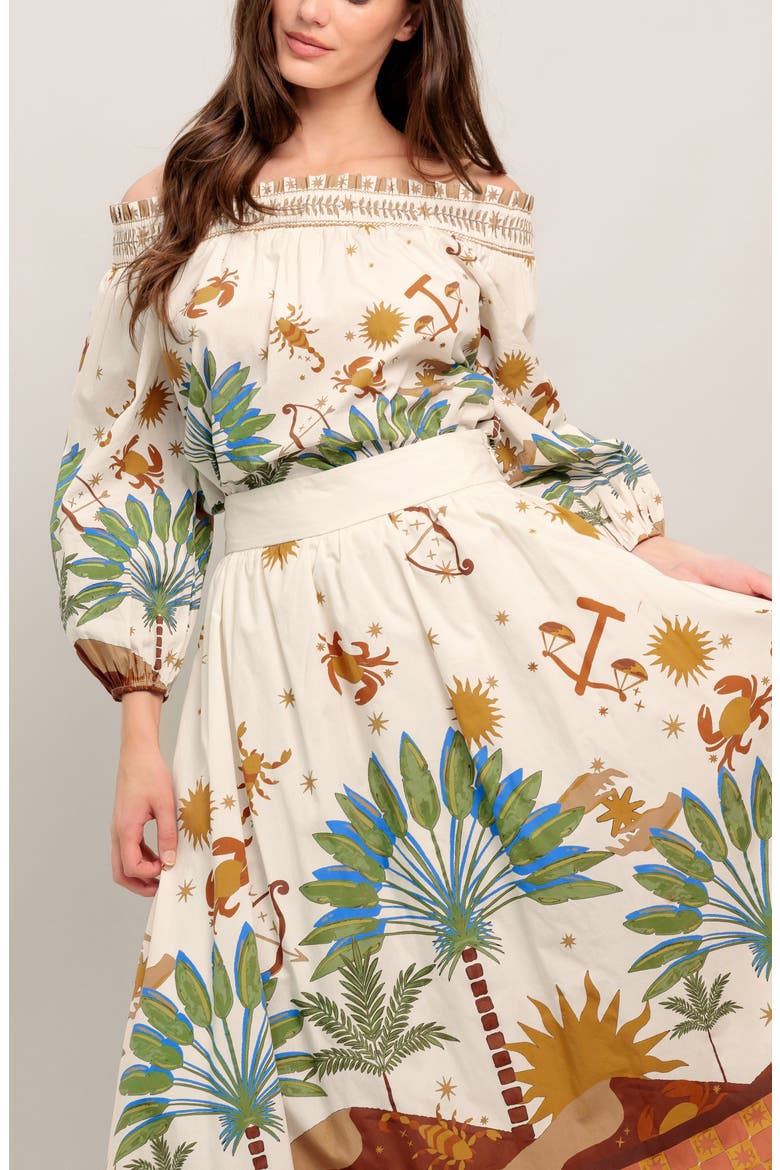 Tropical Print Midi Skirt, Alternate, color, CREAM
